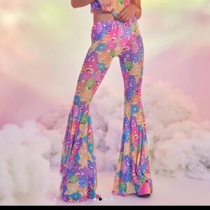 NWT Dolls Kill x Care Bears Rainbow Ride Mesh Super Flares Pink Flared Pants